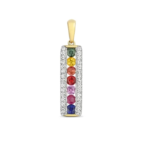 Diamond and Rainbow Sapphire Pendant 0.35ct 9ct Gold